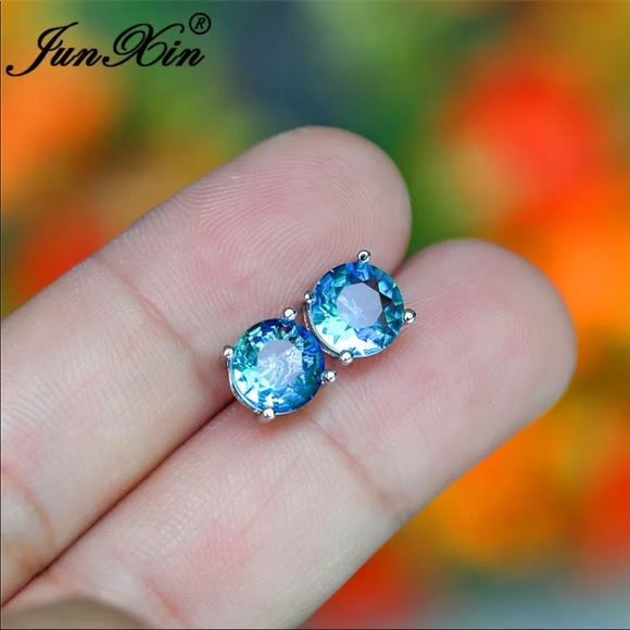 Mystic Fire Stone Silver Stud Earrings - Picture 4 of 4